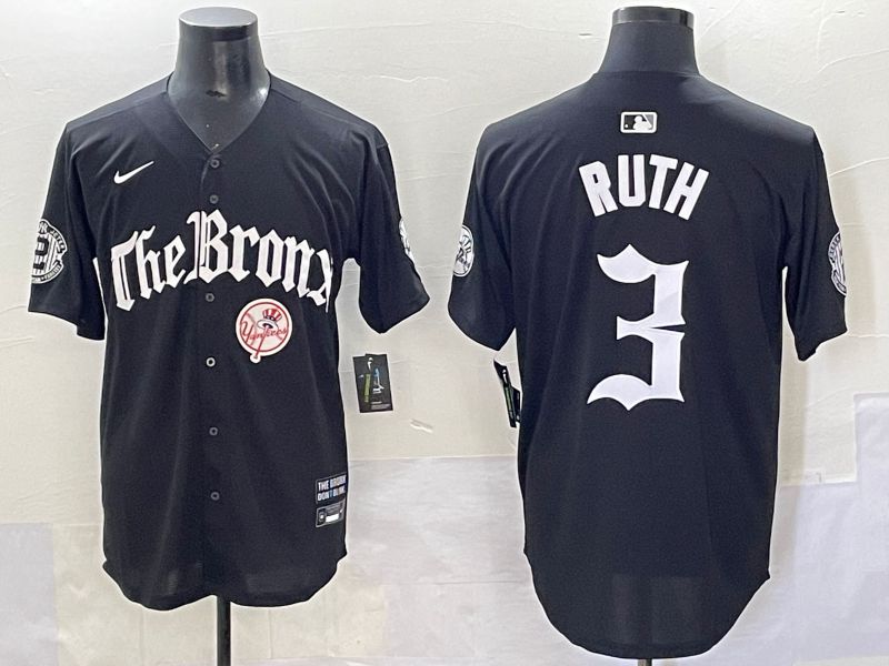 Men 2025 New York Yankees #3 Ruth Black Five generations Joint Name Nike MLB Jersey style 7